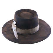 No. 980 Distressed Wool Felt Fedora Hat with Feather Accent