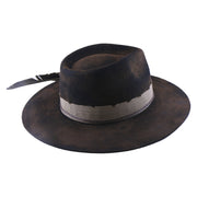 No. 980 Distressed Wool Felt Fedora Hat with Feather Accent