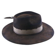 No. 980 Distressed Wool Felt Fedora Hat with Feather Accent