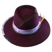 No. 984 Distressed Woolen Felt Western Fedora Hat with Asymmetric Crown and Layered Band