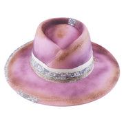 No. 984 Distressed Woolen Felt Western Fedora Hat with Asymmetric Crown and Layered Band
