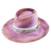 No. 984 Distressed Woolen Felt Western Fedora Hat with Asymmetric Crown and Layered Band