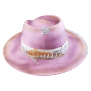 No. 984 Distressed Woolen Felt Western Fedora Hat with Asymmetric Crown and Layered Band
