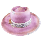 No. 984 Distressed Woolen Felt Western Fedora Hat with Asymmetric Crown and Layered Band
