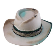 No. 984 Distressed Woolen Felt Western Fedora Hat with Asymmetric Crown and Layered Band