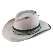 No. 984 Distressed Woolen Felt Western Fedora Hat with Asymmetric Crown and Layered Band