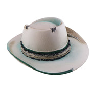 No. 984 Distressed Woolen Felt Western Fedora Hat with Asymmetric Crown and Layered Band