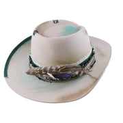 No. 984 Distressed Woolen Felt Western Fedora Hat with Asymmetric Crown and Layered Band