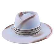 No. 984 Distressed Woolen Felt Western Fedora Hat with Asymmetric Crown and Layered Band