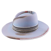 No. 984 Distressed Woolen Felt Western Fedora Hat with Asymmetric Crown and Layered Band