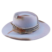 No. 984 Distressed Woolen Felt Western Fedora Hat with Asymmetric Crown and Layered Band