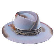 No. 984 Distressed Woolen Felt Western Fedora Hat with Asymmetric Crown and Layered Band