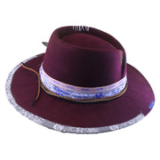 No. 984 Distressed Woolen Felt Western Fedora Hat with Asymmetric Crown and Layered Band