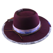 No. 984 Distressed Woolen Felt Western Fedora Hat with Asymmetric Crown and Layered Band